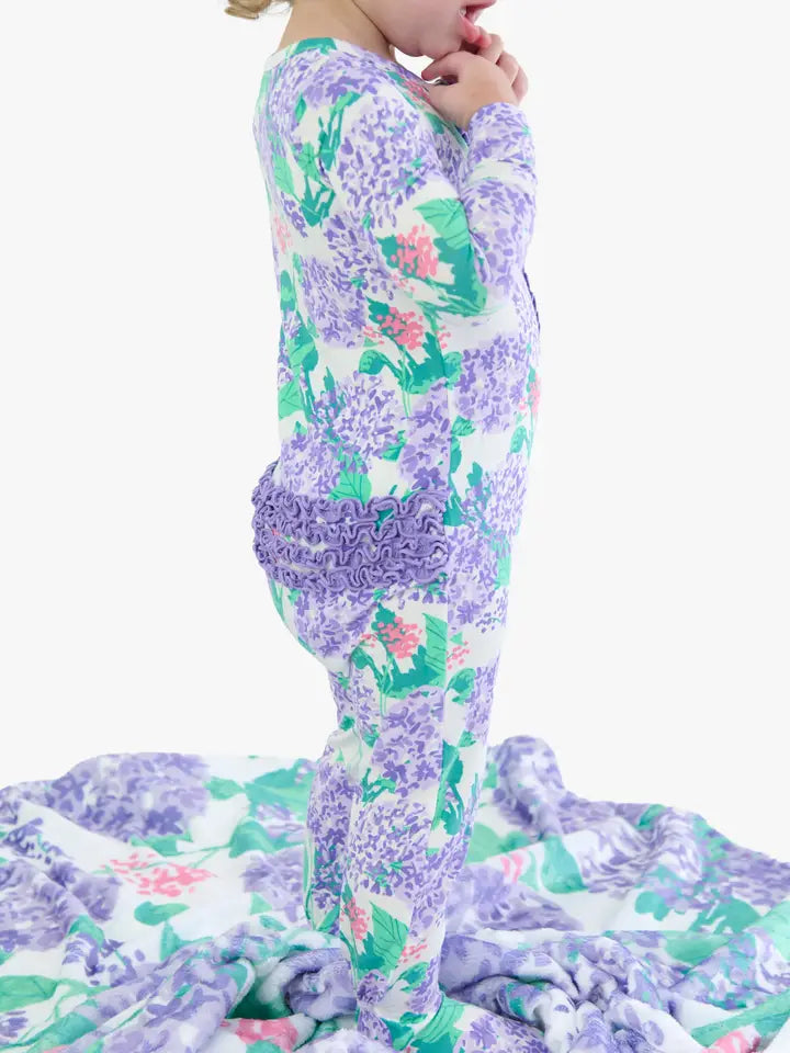 Purple Hydrangea Garden Footed Ruffle One Piece Pajama