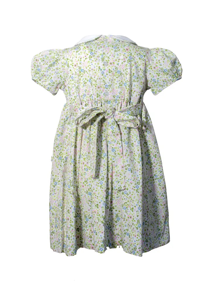 Elegant Shortsleeve Toddler Girl Dress Green Floral