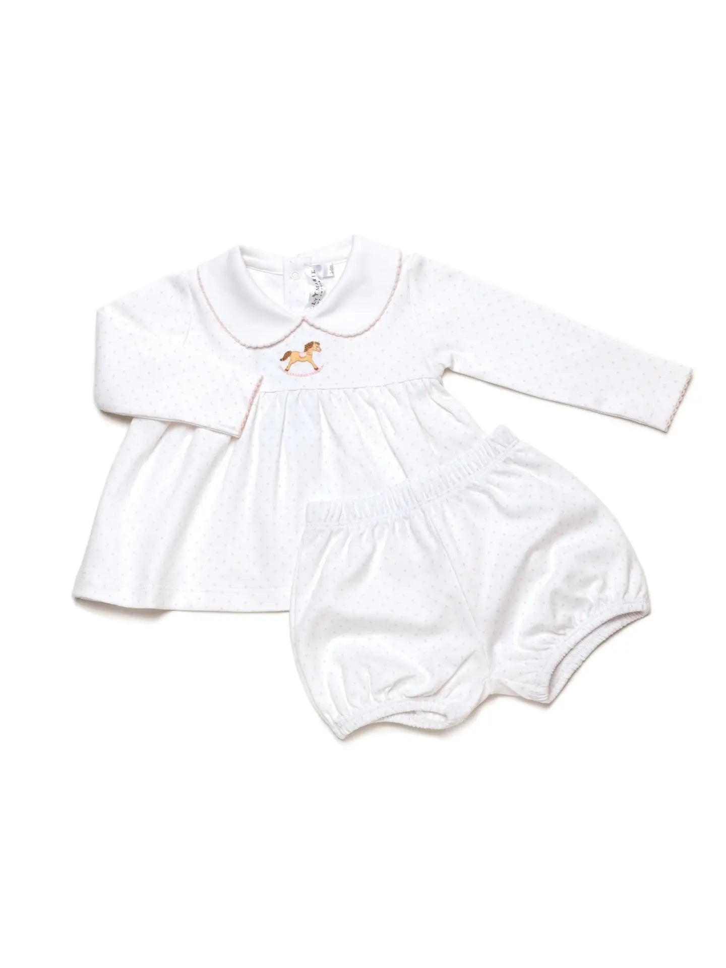 Small Rocking Horse Bloomer Set | Lt Pink Bitty Dot