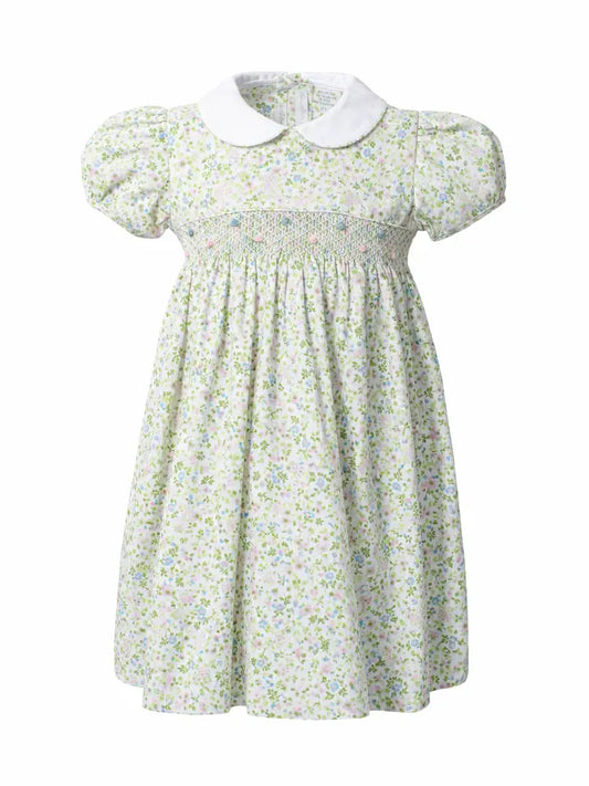 Elegant Shortsleeve Toddler Girl Dress Green Floral
