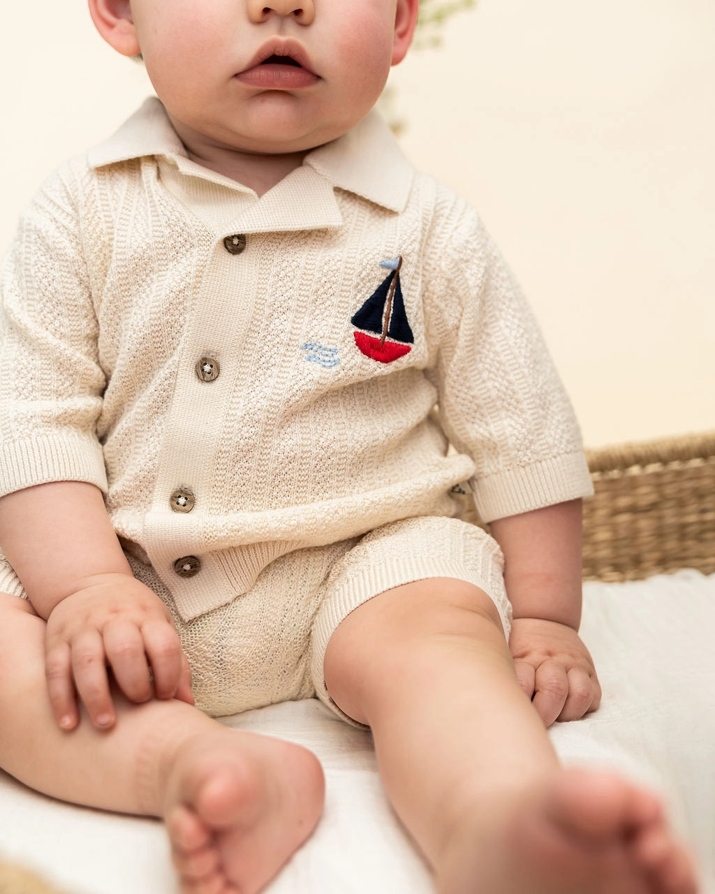 Sailboat Embroidered Baby Shirt & Shorts Set