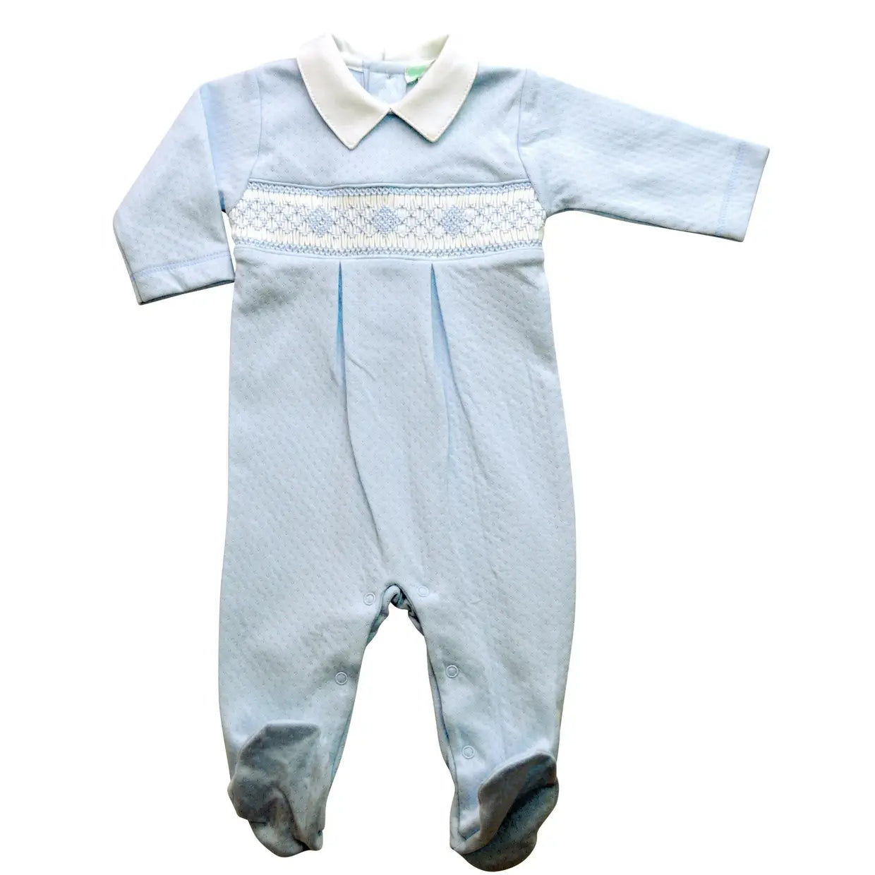 Baby Boy's Blue Jacquard Hand Smocked Footie