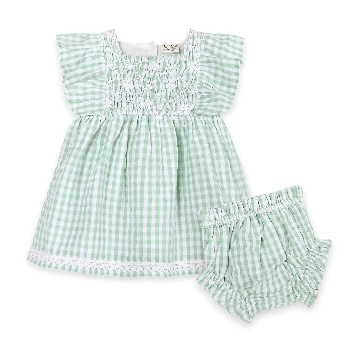 Forest Gingham Baby Dress + Bloomer