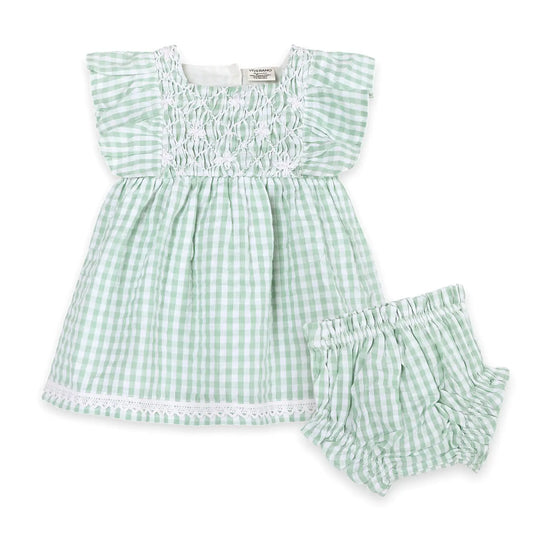 Forest Gingham Baby Dress + Bloomer