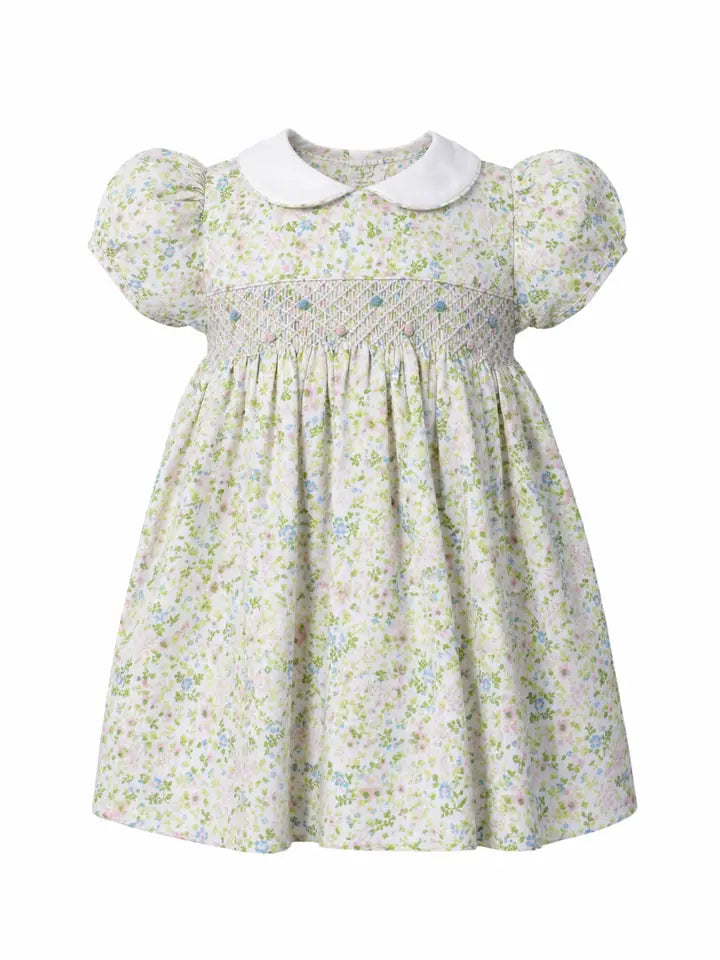 Shortsleeve Baby Girl Dress/Panty Green Floral