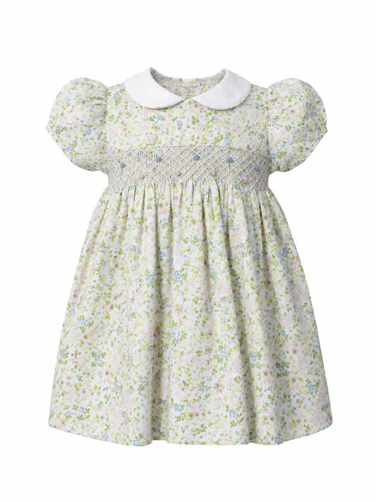 Shortsleeve Baby Girl Dress/Panty Green Floral