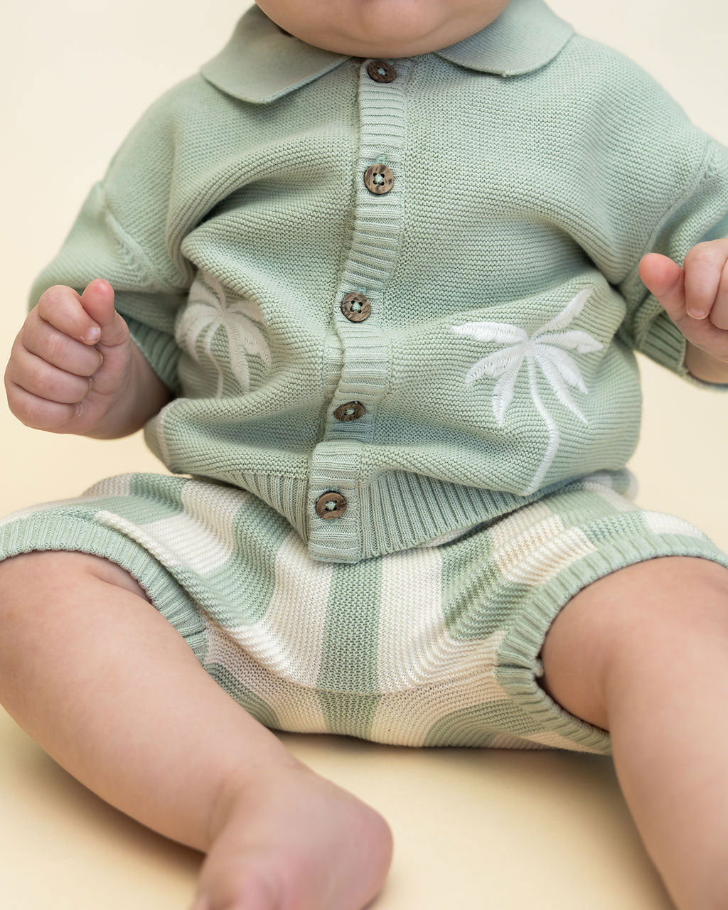 Palm Trees Embroidered Baby Shirt & Shorts Set