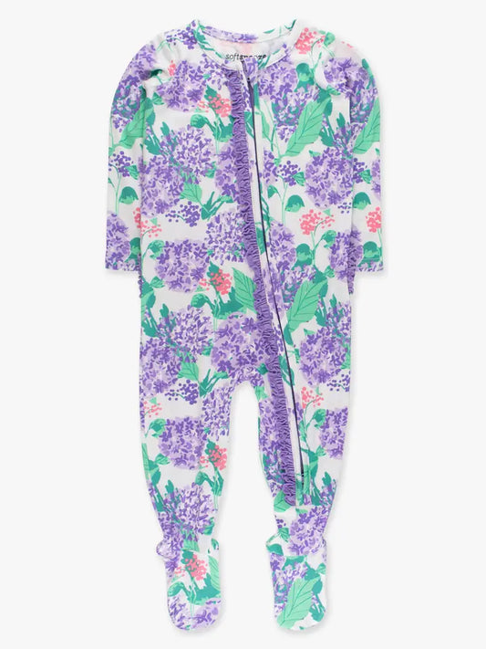 Purple Hydrangea Garden Footed Ruffle One Piece Pajama
