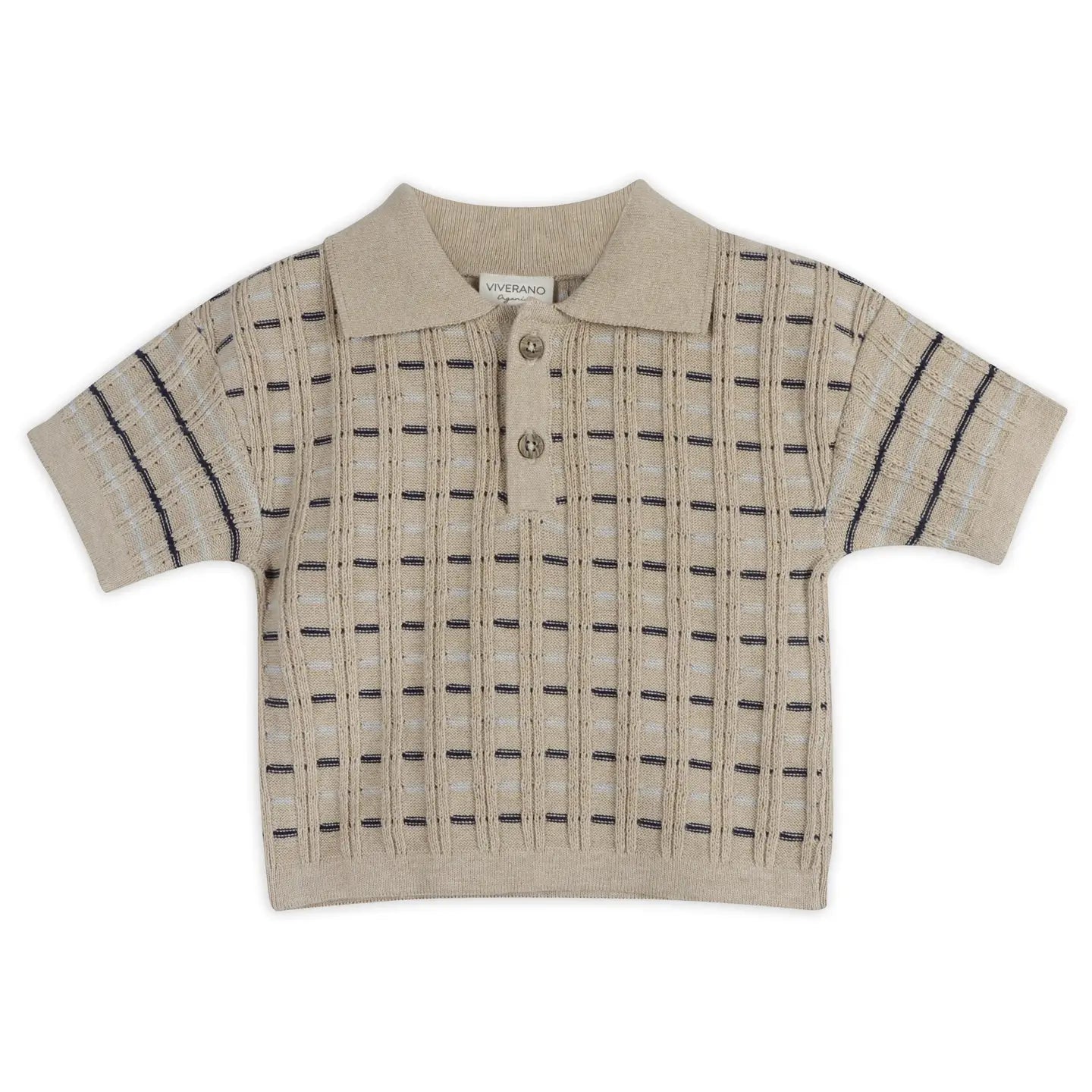 Beige checkered short-sleeve shirt on a white background