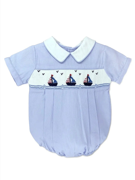 Smocked Freedom Boats Baby Boy Bubble Romper