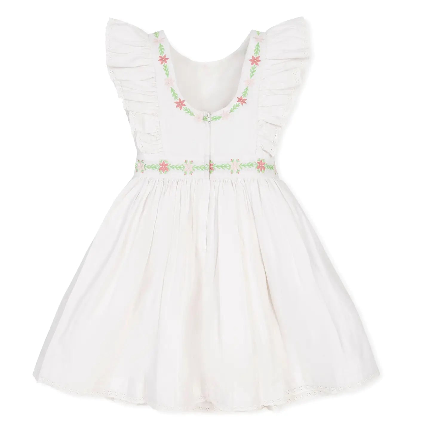 White dress with floral embroidery on a white background