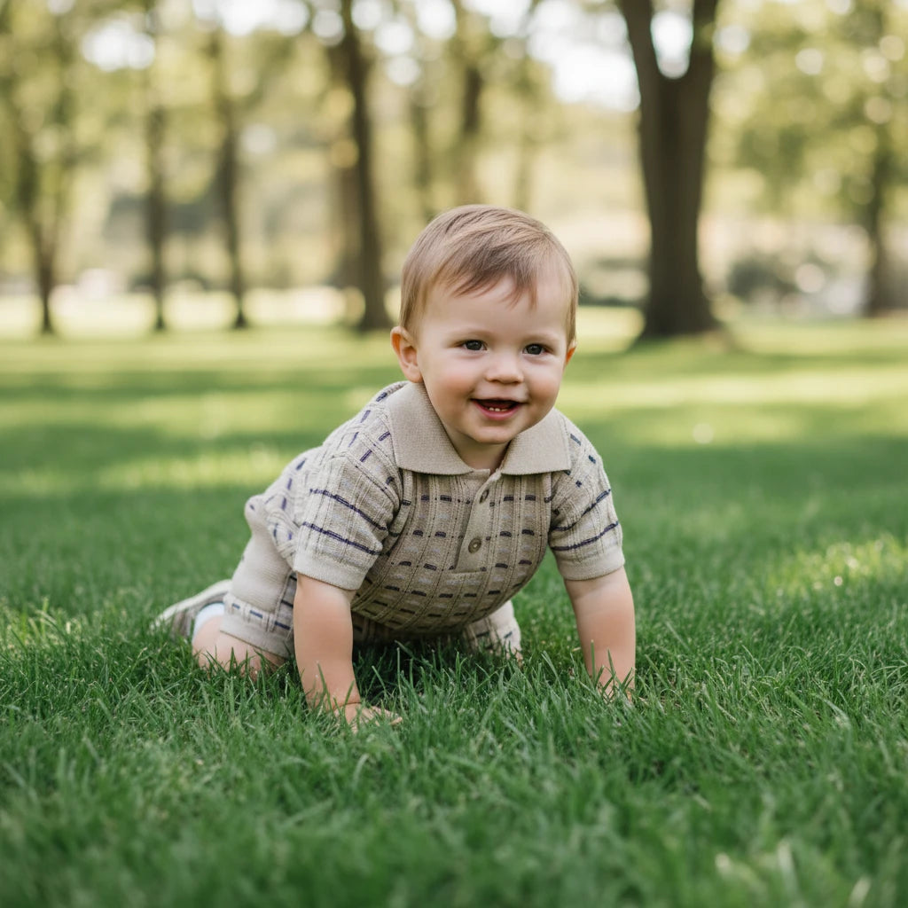 Beige checkered shirt and shorts set on a white background