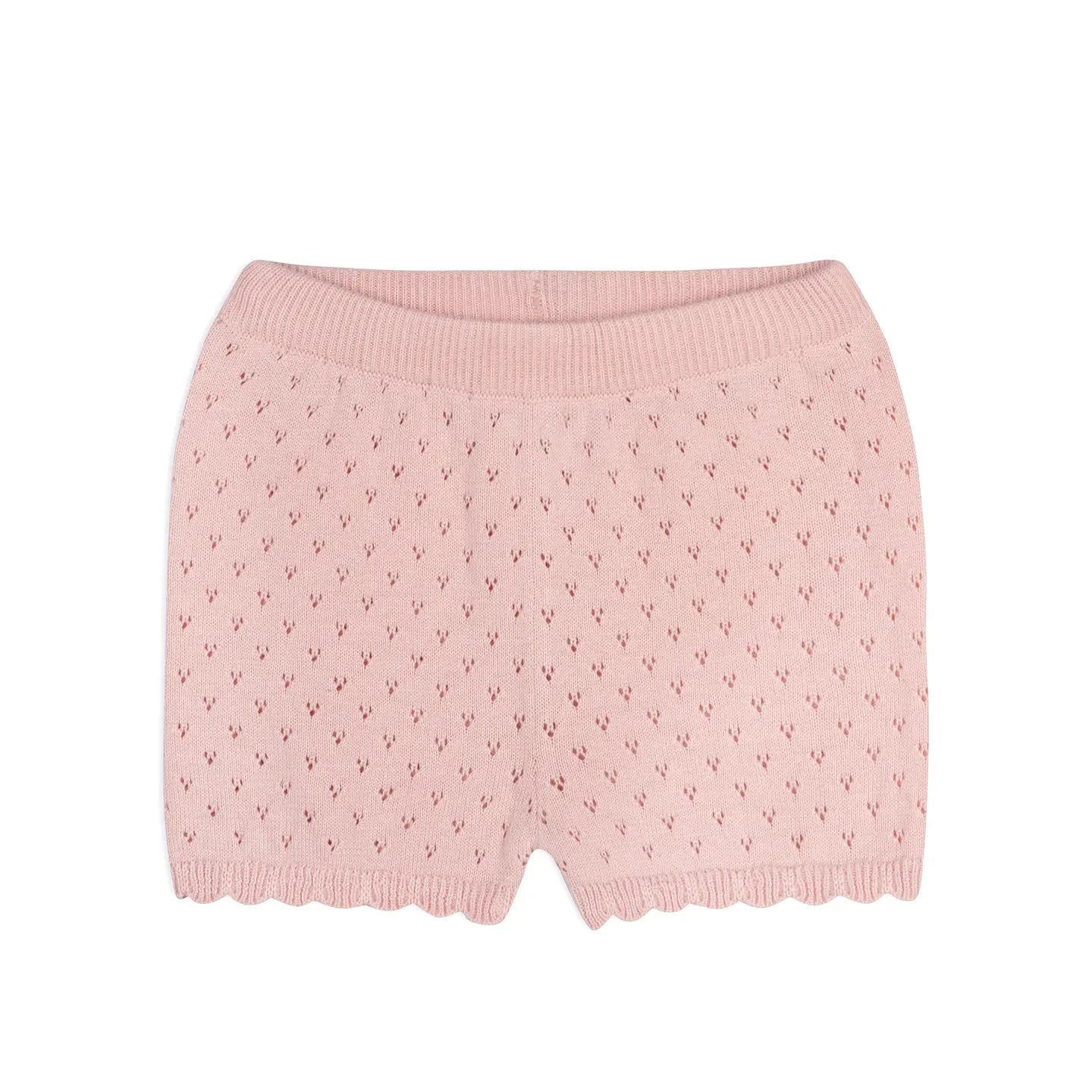 Pink knitted shorts on a white background
